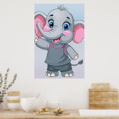 Fantasy Cartoon Baby Elephant Poster (Keuken)
