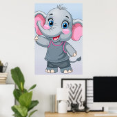 Fantasy Cartoon Baby Elephant Poster (Thuiskantoor)