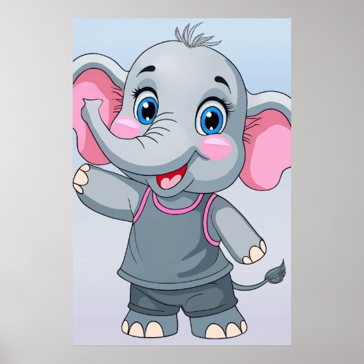 Fantasy Cartoon Baby Elephant Poster (Voorkant)