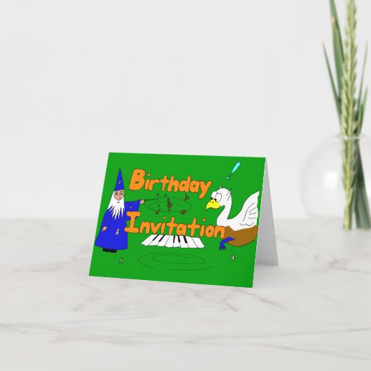 Fantasy Cartoon Verjaardagsuitnodiging met tovenaa (Voorkant)