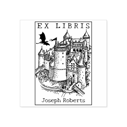 Fantasy Castle Dragon, ex libris boek Rubberstempel (Afrduk)