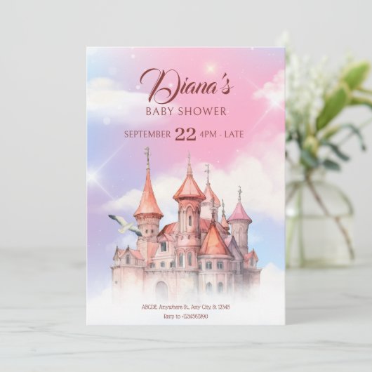 Fantasy Castle Fairytale baby shower Kaart (Staand voorkant)