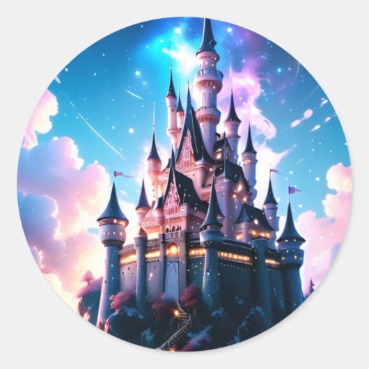 Fantasy Castle Ronde Sticker (Voorkant)