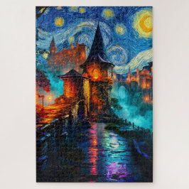 Fantasy Castle Starry Night Magical Painting Legpuzzel
