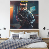 Fantasy Cat Soldier Beveiliging Canvas Afdruk (Insitu (Slaapkamer))