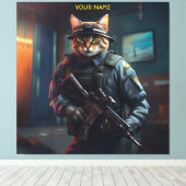 Fantasy Cat Soldier Beveiliging Canvas Afdruk (Insitu (Houten vloer))