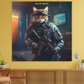 Fantasy Cat Soldier Beveiliging Canvas Afdruk (Insitu (Woonkamer))
