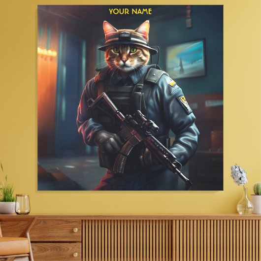 Fantasy Cat Soldier Beveiliging Canvas Afdruk (Insitu (Woonkamer))