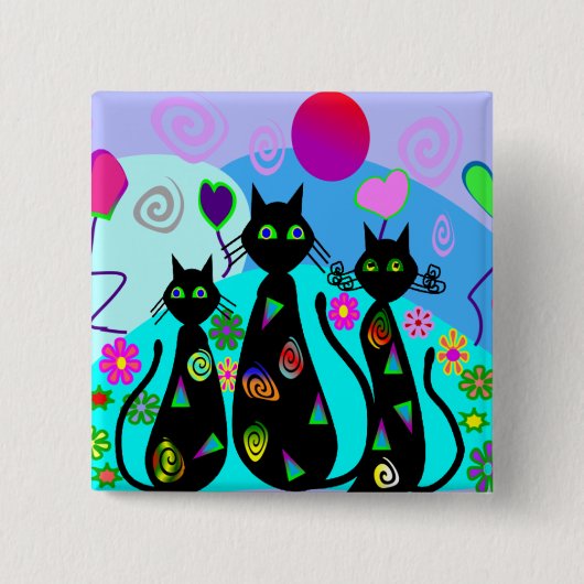 "Fantasy Cats of Summer" Vierkante Button 5,1 Cm (Voorkant)