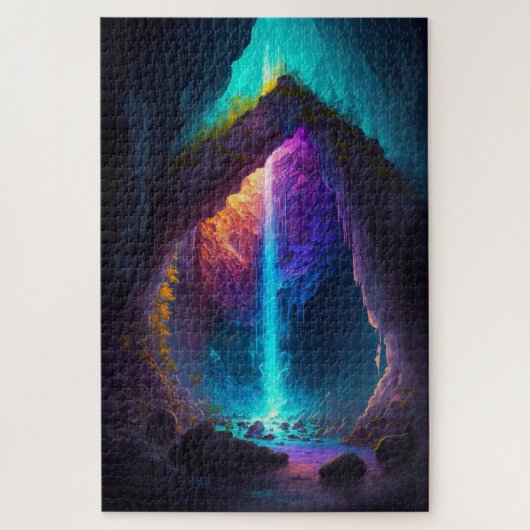 Fantasy Cave Waterfall AI Gegenereerd Legpuzzel (Verticaal)