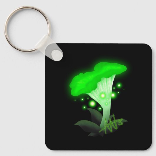 Fantasy Chanterelle Gloeiend Groen Paddestoel Meta Sleutelhanger (Voorkant)