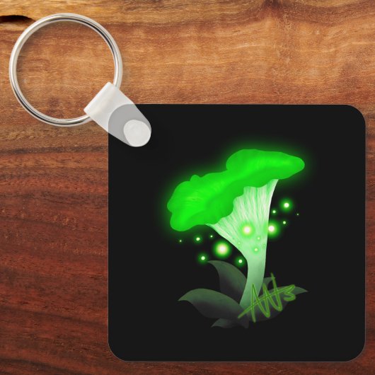 Fantasy Chanterelle Gloeiend Groen Paddestoel Meta Sleutelhanger (Voorkant)