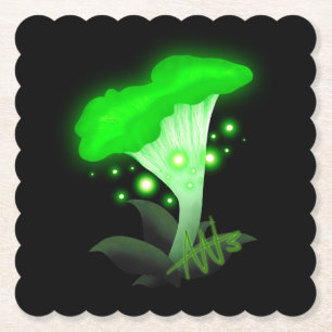 Fantasy Chanterelle Gloeiende Groene Paddestoel Kartonnen Onderzetters