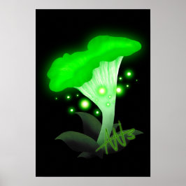 Fantasy Chanterelle Gloeiende Groene Paddestoel Poster