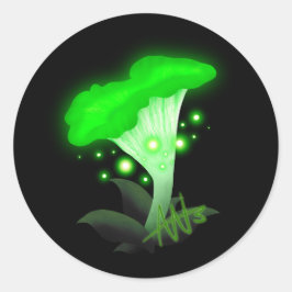 Fantasy Chanterelle Gloeiende Groene Paddestoel Ronde Sticker