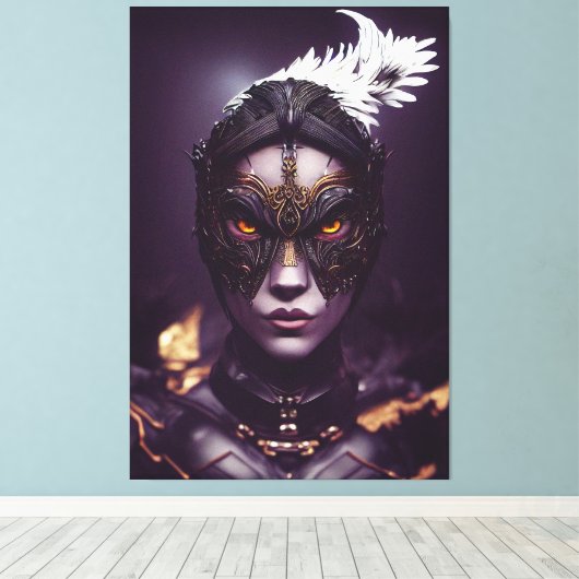 Fantasy Character Girl Hawk in Masker Canvas Afdruk (Insitu (Houten vloer))