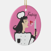 Fantasy chef-kok vs reality kok culinaire kerst keramisch ornament (Rechts)