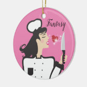 Fantasy chef-kok vs reality kok culinaire kerst keramisch ornament (Links)