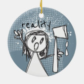 Fantasy chef-kok vs reality kok culinaire kerst keramisch ornament (Achterkant)