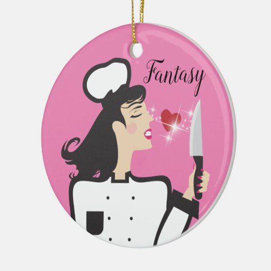 Fantasy chef versus reality cook culinaire kerstmi keramisch ornament (Links)
