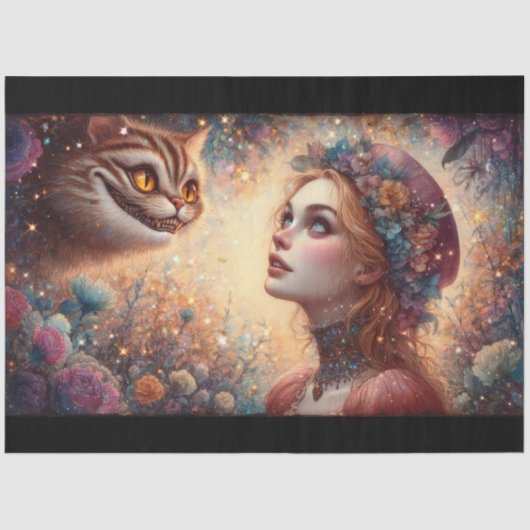 Fantasy Cheshire Cat and Alice Decoupage Tissuepapier (Voorkant)