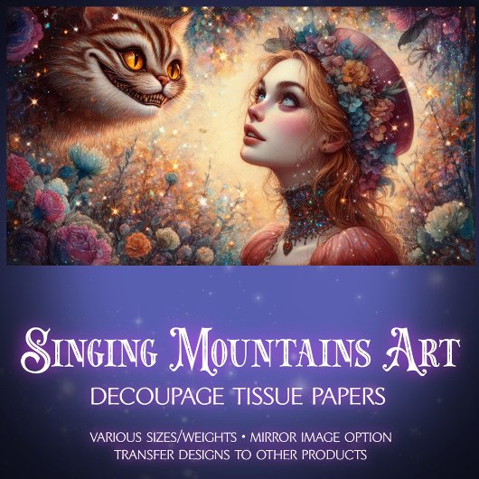 Fantasy Cheshire Cat en Alice Decoupage Tissuepapier