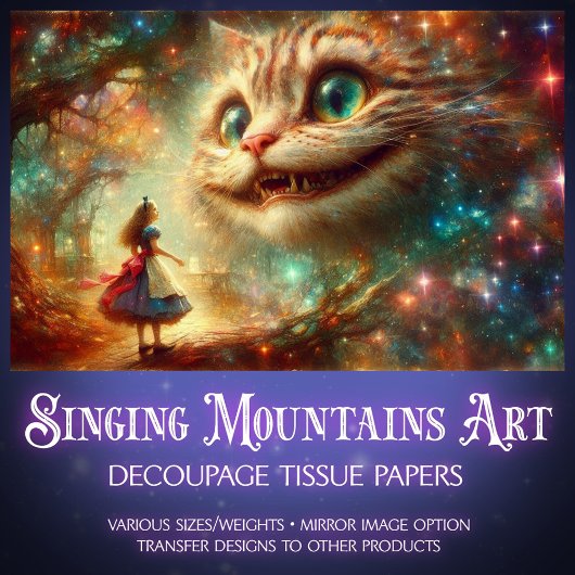 Fantasy Cheshire Cat Smiles In The Trees Decoupage Tissuepapier