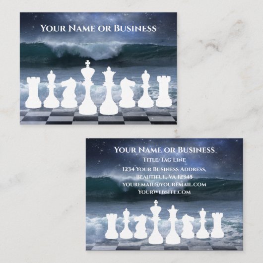 Fantasy Chessboard en Ocean Waves Night Sky Chess Visitekaartje (Voorkant / Achterkant)