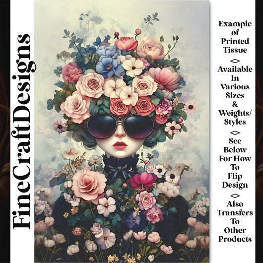 Fantasy Chic Vrouw met weelderige bloemen AJ3 Deco Tissuepapier