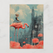 Fantasy Child rijdt op een roze flamingo Briefkaart (Voorkant)