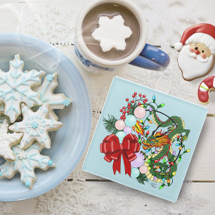 Fantasy Chinese Draak Kerst Krans Fantasie Glazen Onderzetter