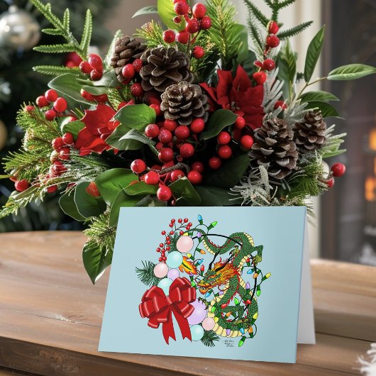 Fantasy Chinese Draak Kerst Krans Fantasie Kaart