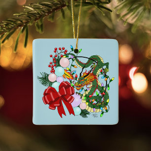 Fantasy Chinese Draak Kerst Krans Fantasie Keramisch Ornament