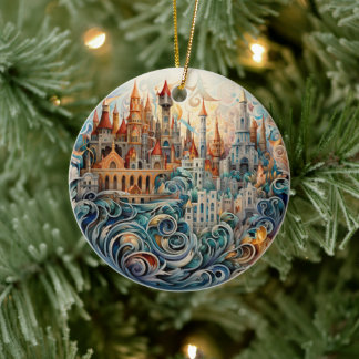 Fantasy City Glas in lood Keramische Boomdecoratie Keramisch Ornament