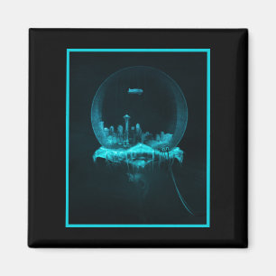 Fantasy City in een Snowglobe met een Blimp Magneet