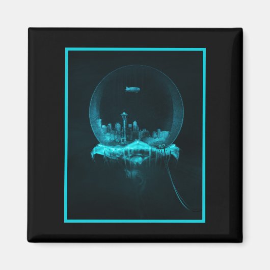 Fantasy City in een Snowglobe met een Blimp Magneet (Voorkant)