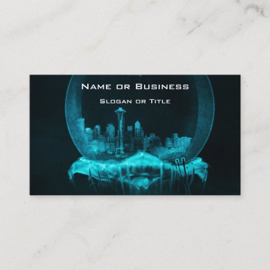 Fantasy City in een Snowglobe met een Blimp Visitekaartje (Voorkant)