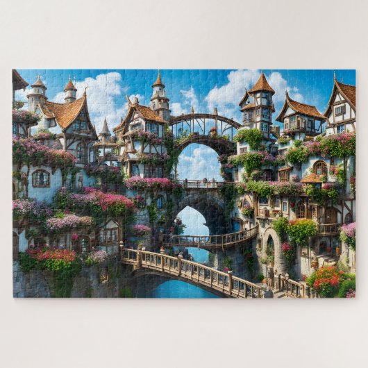 Fantasy City op een klif Legpuzzel (Horizontaal)