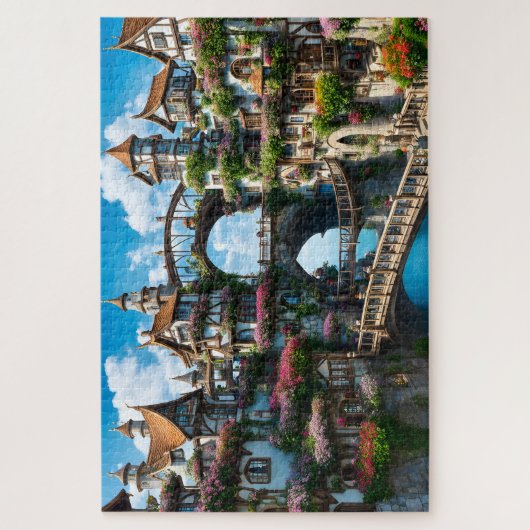 Fantasy City op een klif Legpuzzel (Verticaal)
