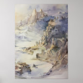 Fantasy Cliffside Fortress met uitzicht op het Zee Poster (Voorkant)