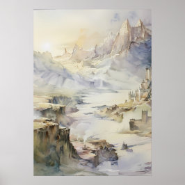 Fantasy Cliffside Fortress met uitzicht op het Zee Poster