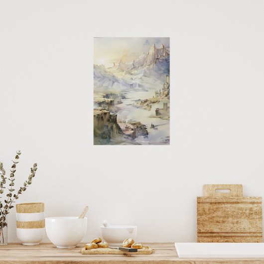 Fantasy Cliffside Fortress met uitzicht op het Zee Poster (Keuken)