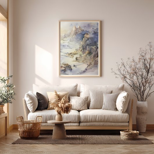 Fantasy Cliffside Fortress met uitzicht op het Zee Poster