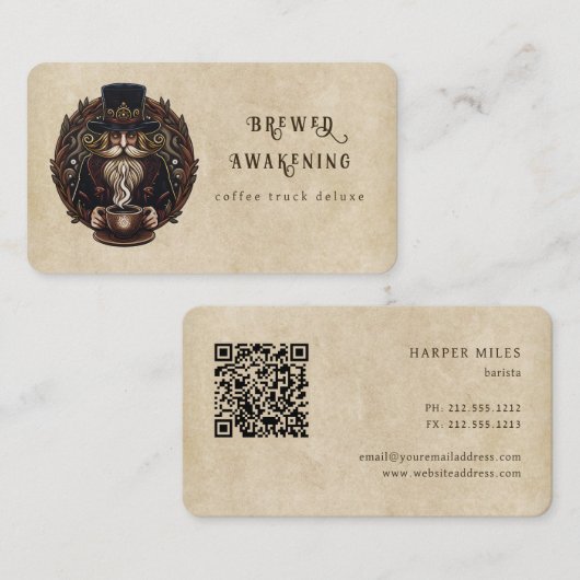 Fantasy Coffee Wizard Ontbijt Visitekaartje (Voorkant / Achterkant)