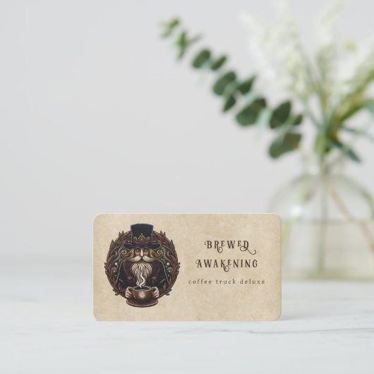 Fantasy Coffee Wizard Ontbijt Visitekaartje (Staand voorkant)