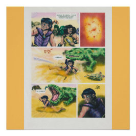 Fantasy Comic krijgers vechten reptielachtige mons Perfect Poster