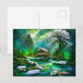 Fantasy Cottage im Frühjahr. Schneeschmelze Briefkaart (Voorkant / Achterkant)