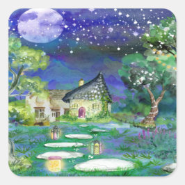 Fantasy Cottage Vierkante Sticker