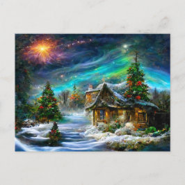 Fantasy Cottage zu Weihnachten mit Christbaum Briefkaart