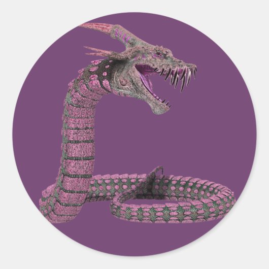Fantasy Creature Pink Paars Ronde Sticker (Voorkant)